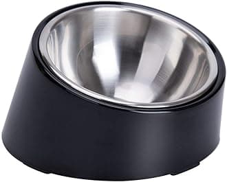 SuperDesign Small Tilted Dog Bowl for Flat-Faced Breeds, Slanted Bulldog Feeder with 2 oz / 0.5 Cup Capacity, 15° Angled Feeding Bowl for Puppies, Cats & Small Dogs, Dark Black