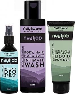 Men's Intimate Grooming Combo Pack - 400ml | Intimate Wash, Liquid Powder & Deo Spray | Paraben-Free, Plant Extracts | Prevents Wetness & Keeps You Fresh All Day