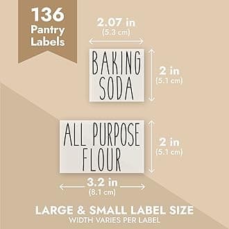 Talented Kitchen 136 Pantry Labels for Food Containers, Preprinted Clear Kitchen Food Labels for Organizing Storage Canisters & Jars, Black All Caps + Numbers Stickers (Water Resistant)
