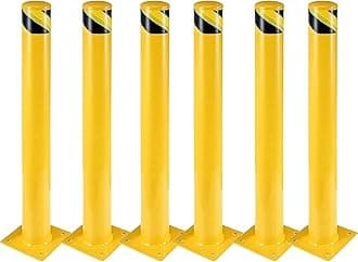 6 Pcs Safety Bollard,42 Inch High Heavy-Duty Yellow Safety Bollard Steel Posts,4.5 Inch Diameter,Safety Bollard with 16 Anchor Bolts - Ideal for Traffic Control, Driveway Barriers,Parking Poles