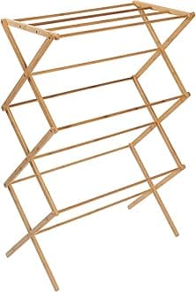Honey-Can-Do Collapsible Bamboo Drying Rack – Sturdy & Foldable Laundry Drying Rack, Space-Saving & Portable Clothes Rack for Air-Drying Clothes, Towels, Blankets & Delicates, Indoor & Outdoor Use.