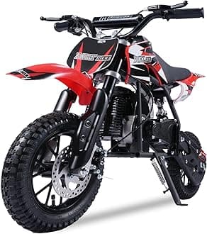 Alien001 Mini Dirt Bike, 50CC 2-Stroke Kids Dirt Bike, EPA Approved Gas Powered with Front Fork and Rear Mono Shock, Up to 25 Mph, Weight Support Up to 130 LBS (Red)