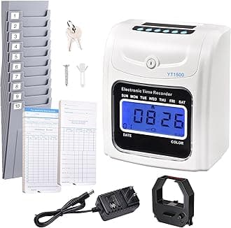 Yescom Attendance Punch Time Clock Bundle Employee Payroll Recorder LCD Display with 100 Cards, 1 Time Card Holder, 2 Keys & Ink Ribbon