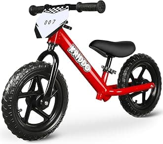 KRIDDO Toddler Balance Bike for 18m-5yrs, 12 Inch Push Bicycle with Customizable Plate (3 Stickers Included), Steady Balancing, Gift for Boys and Girls, Red