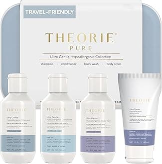 PURE Travel Size Toiletries Set - Hypoallergenic Shampoo, Conditioner, Body Wash & Body Scrub - Fragrance-Free, No Sulfates or Parabens - Clean Beauty Essentials for Hair & Skin