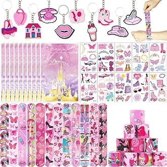 Party Bag Fillers for Kids Boys Girls, 42Pcs Assorted Toys Pinata Filler with Slap Bands Gift Bags Stickers Keychains Trick & Treat Goody Bag Fillers for Christmas Party
