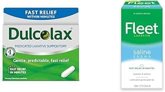 Dulcolax Fast Relief Medicated Laxative Suppositories Fast Relief, Rectal Use Only, Bisacodyl, 10 mg & Fleet Laxative Saline Enema for Adult Constipation, 4.5 fl oz, 4 Bottles