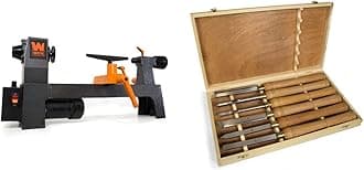 WEN LA3421 3.2-Amp 8-Inch by 13-Inch Variable Speed Mini Benchtop Wood Lathe, Black & CH11 6-Piece Artisan Chisel Set with 6-Inch High-Speed Steel Blades and 10-Inch England Beech Handles
