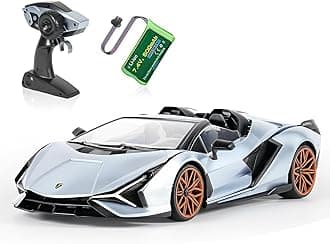 MIEBELY Lamborghini Remote Control Car, 1:16 Scale Lambo Toy Car 7.4V 500mAh Officially Licensed 12Km/h Rc Cars with Led Light 2.4Ghz Model Car for Adults Boys Girls Birthday Ideas Gift (Light Blue)