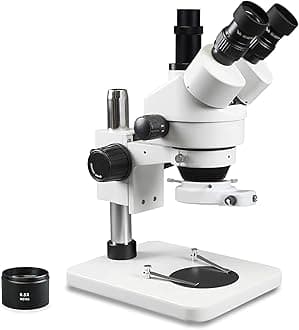 Parco Scientific PA-1FX-IFR09W Trinocular Zoom Stereo Microscope | 10x Widefield Eyepiece | 0.7Xâ4.5X Zoom Range, 3.5Xâ45x Magnification Range, 0.5X Barlow Lens | Pillar Stand | 144-LED Ring Light
