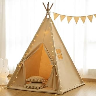 Teepee Tent for Kids-Portable Children Play Tent Indoor Outdoor (Apricot with Mat)