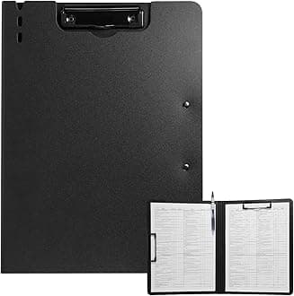 Clipboard Folder, A4 Foldable Clipboard with Horizontal and Vertical Double Metal Clips, 360 Degree Foldable Binder Clipboards with Pen Holder, File Cover Work Folder Clipboards, Black