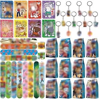 52PCS Party Bag Fillers for Kids, Kids' Party Favours 16 Stickers 12 Paper Party Bags 12 Keyrings 12 Snap Bands for Childrens Bag Fillers Stocking Fillers for Boys Girls