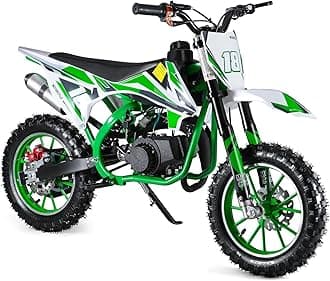 YOXIER 50cc Kids Dirt Bike,2-Stroke Gas Mini Bike, Dirt Bike for Kids 8-14,Gas Power Pocket Rocket Bike,Gas Motorcycle with Front Rear Disc Brakes, Off Road Mini Motorcycle Max Load 330Lbs Green