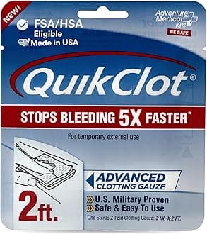 Adventure Medical Kits QuikClot Gauze - Gauze for Emergency Survival Kit, Doomsday Prepping Supplies & More - Stops Bleeding Fast with Kaolin - Flexible Hemostatic Medical Gauze - 3" x 24"
